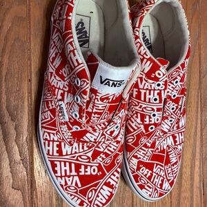 Vans Red and White Logo Slip-On Shoes